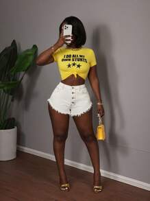 SHEIN SXY Damen einfache modische Lässig Denim Shorts für den Alltag