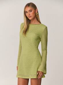Forever 21 Váy ngắn dạo phố gợi cảm cổ chữ V tay loe dây mảnh mùa xuân mới cho nữ - màu xanh lá - Xem 7