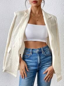 Chiquease Blazer de tela texturizada para mujer, blazer casual de doble botonadura y ornamental para mujer - Beis - Ver 7