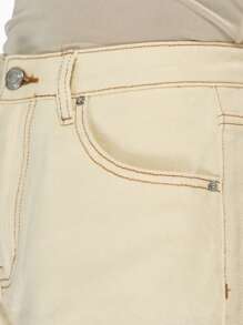 MISSGUIDED 高腰牛仔迷你短裤复古风格夏季休闲原始下摆棉质牛仔短裤假日海滩节服装复古时尚 Y2K 裤 - 米色 - 查看 4