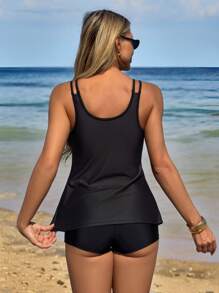 Swim Lushoire Women's Sunflower Print Bust Support Racerback Tankini Swimwear Set, For Summer Beach Vacation - Multicolor - View 2