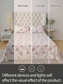1pc Flowers Pattern Flat Sheet, Lightweight & Breathable, Soft & Skin-Friendly