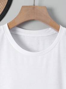 SHEIN EZwear Cartoon & Slogan Graphic Drop Shoulder Tee - White - View 4