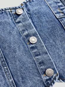 SHEIN Conjunto de 2 piezas para niñas preadolescentes con top vaquero cómodo y casual con pedrería y pantalón vaquero, ligero y perfecto para el verano - Azul lavado medio - Ver 6