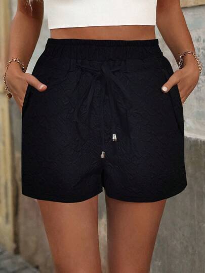 SHEIN LUNE Women Plain Color Minimalist Casual Shorts For Daily Wear