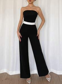 SHEIN Privé 女士优雅简约连体裤，腰部采用彩色块蝴蝶结装饰，适合派对穿着