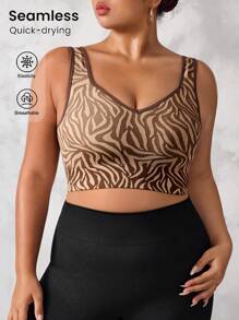 SHEIN Rhythm Era Plus Size Women's Striped Zebra Pattern Shaping Bra - Coffee Brown - View 1