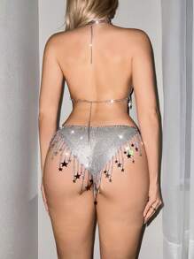 Sweetina Women's Adjustable Sparkly Diamond Casual Top & Mini Skirt Cover Up Set, Minimalist & Fashionable For Everyday, For Summer Beach Vacation - Silver - View 2