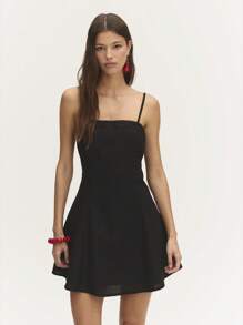 Nöista 经典亚麻夏季细肩带连衣裙，可调节肩带，隐形拉链。阳光明媚的日子的理想之选！ - 黑色 - 查看 4