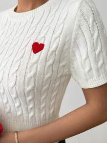 Chiquease Top cómoda, linda y dulce con bordado de corazón blanco a juego
