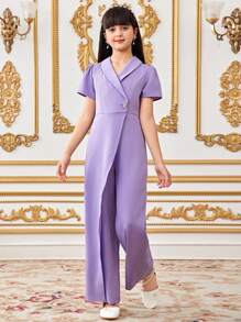 SHEIN Tween Girls Casual Elegant Collared Asymmetric Ruffled Jumpsuit