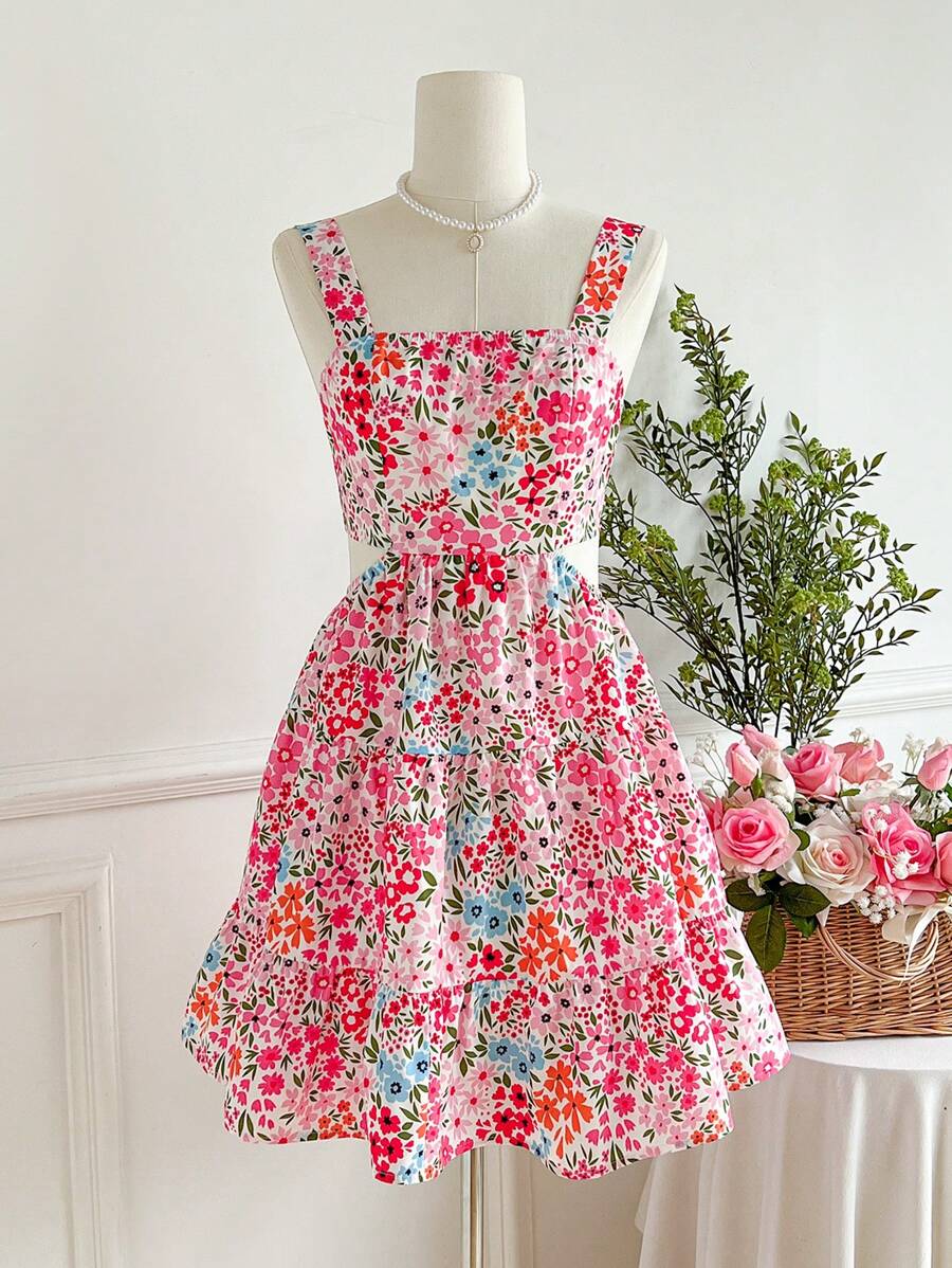 SHEIN VCAY Woven Ditsy Floral Printed Camisole Dress For Women Vacation Cute Dress Summer Dresses For Woman,Sun Dress,For Summer Vacation