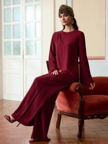 ZEYLAH Chemisier pour dames avec bouton décoratif en perle rouge vin - Rouge foncé - Voir 4