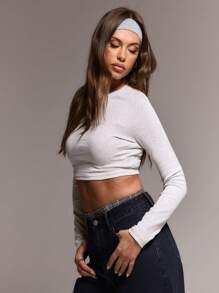 MUSERA Cropped Long Sleeve Top Casual Summer Spring Easter - Grey - View 3