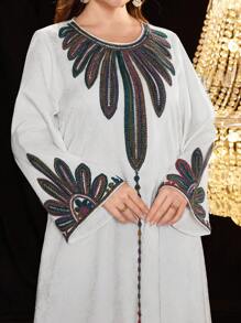 Al Najma Nuevo vestido largo de estilo árabe para tallas grandes, bordado con lentejuelas y rhinestones, bata indonesia/turca