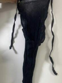 SHEIN Swim SXY Women's Sexy Hollow Neck Backless Cover Up Wrap Dress, Mini Party Dress, Festival Boho, For Summer Beach Vacation