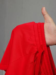 Slaydiva 夏季休闲黑橙十字印花短款上衣和宽松短裤套装 - 紅色 - 查看 8