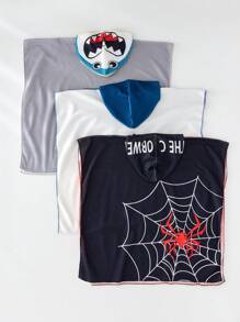 SHEIN 3pcs Kids Boys Casual Fun Cute Cartoon Character Printed Hooded Loose Cover Up, 3 Designs In 1 Set, Suitable For School, Garden, Beach, Birthday Party, Spring Summer Autumn Winter