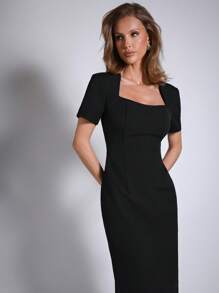 COSMINA Elegante vestido largo rojo para fiesta/oficina de mujer, primavera/verano