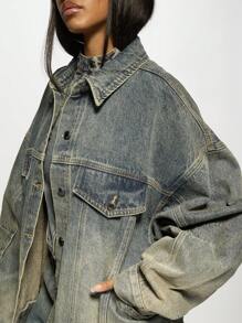 MISSGUIDED Chaqueta vaquera tipo camionero clásica, con estilo vintage, de corte holgado, construcción con pinzas, cierre con botones, para otoño e invierno, casual, de moda streetwear