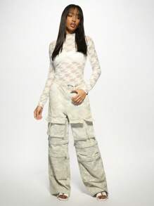 MISSGUIDED Pantaloni cargo supradimensionați cu picior larg, estetici Y2K, stil militar, largi, cu talie înaltă, stil streetwear, stil festival, la modă, cu buzunare multiple - Multicolor - Vizualizare 4