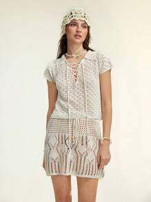 SHEIN Unity Set de 2 suéteres informales de mujer con decoración de perlas huecas y cordones