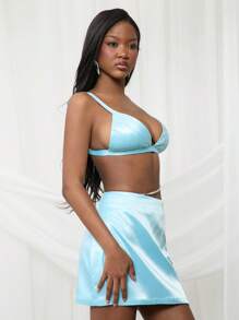 SHEIN Unity Satin Bralette Adjustable Strap Top Simple Fashion Daily Casual - Blue - View 4