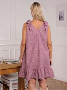 SHEIN LUNE 大码女式玫瑰提花蝴蝶结无袖连衣裙，情人节，爱情/情人，3D 玫瑰/花朵，蝴蝶结，春季/春季服装/女士春季服装，复活节，节日，旧钱夏季波西米亚风旧钱 - 粉色 - 查看 2