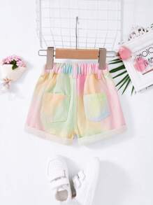 SHEIN Baby Girls Multicolor Denim Shorts With Pockets: Cute Tie-Dye Summer Shorts For Toddlers And Infants - Multicolor - View 8
