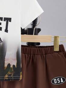 2 Pieces Set Young Boys Leisure Vacation Style Fun Plant Pattern Short Sleeved T-Shirt And Printed Shorts Two Pieces Set, Suitable For Spring And Summer Seasons, Suitable For Outdoor Vacations, School, Sports, And Home Wear - Multicolor - View 4