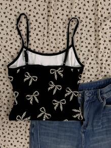 SHEIN Leap Crew 少女复古豹纹蝴蝶结，休闲简约可爱上衣，适合春夏季 - 彩色 - 查看 2