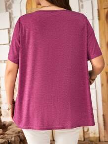 EMERY ROSE 大码女式圆领短袖休闲上衣，日常穿着，女士夏季服装 - 中紫紅色 - 查看 2