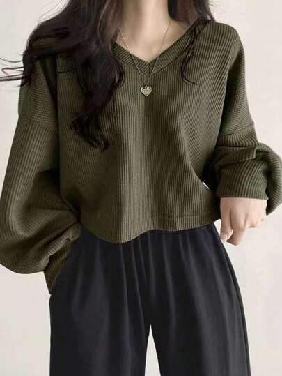 DAZY Solid Drop Shoulder Tee,Fall Clothes Long Sleeve Women Tops Crop Women Tops