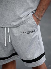 Manfinity Homme Men's Plus Size Round Neck Short Sleeve Top & Shorts Casual 2 Pieces Set - Black and White - View 5