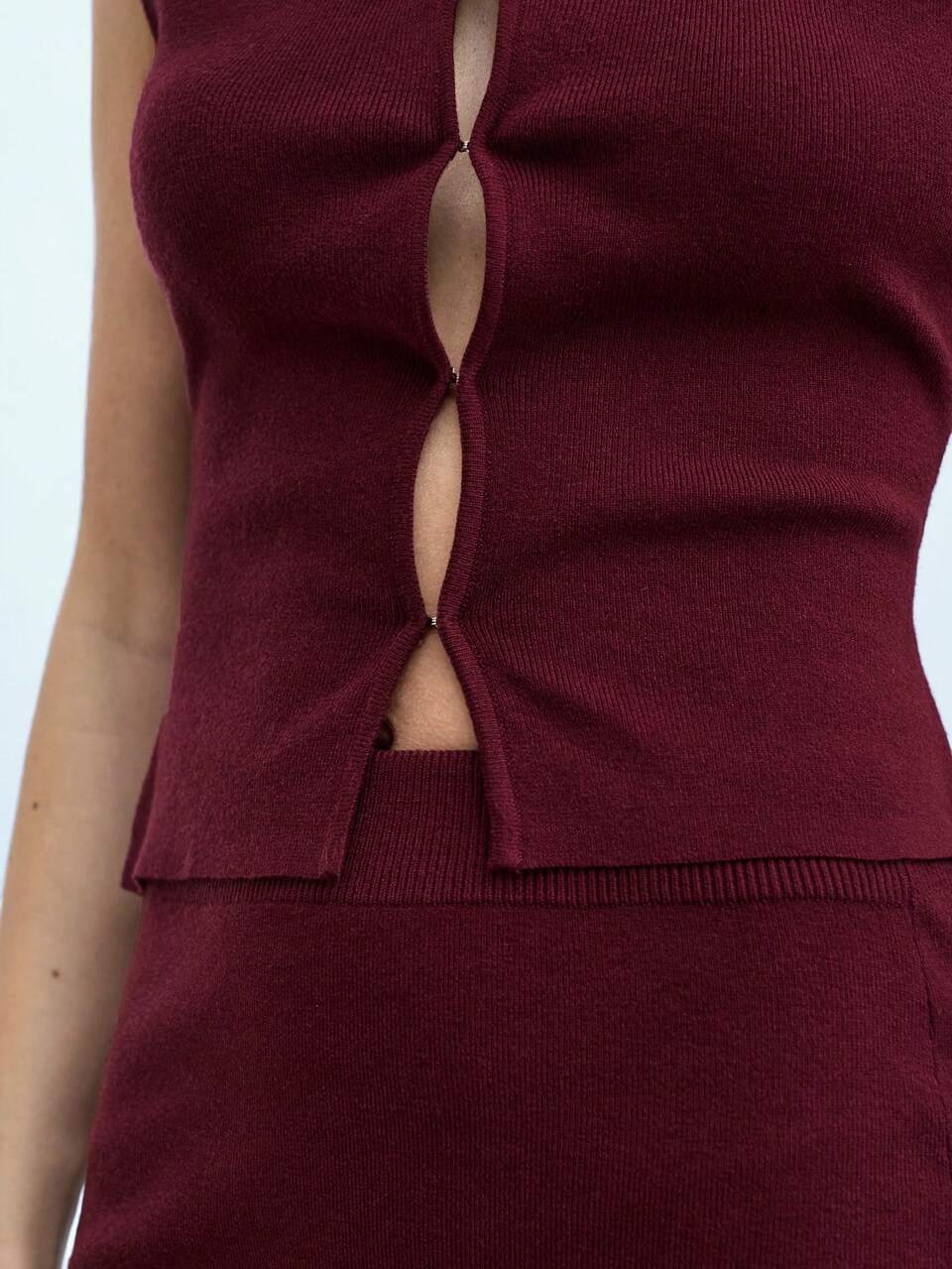 SHEIN Maija Women's Elegant Burgundy V-Neck Sleeveless Top & High Waist Pleated Skirt 2 Pieces Set,Chic Autumn Night Out Birthday Outfit,Stylish Casual Wear