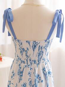 Soleia 女士浪漫花卉印花休闲夏季复古连衣裙，甜美假日花园下午茶派对午餐装，适合夏季毕业/婚礼/度假 - 淺藍色 - 查看 3