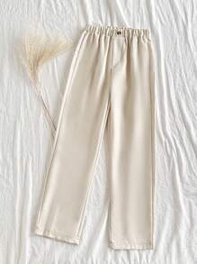 Vintaside Kids Big Kids' Fashionable And Versatile Casual Straight-Leg Pants, Suitable For Home Vacation, Gathering With Friends, And Leisure, Providing A Comfortable And Relaxed Look With Simple Design To Maintain Comfort And Fashion - Apricot - View 4