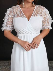 Allurite Plus Size Women's Romantic Contrast Lace A-Line Holiday Dress