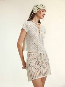 SHEIN Unity Set de 2 suéteres informales de mujer con decoración de perlas huecas y cordones
