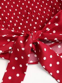 Sweetra French Style New Summer Vintage Sweet & Cute Red Polka Dot Print Puff Sleeves Bowknot Blouse For Ladies