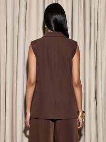 AiiRZ Designer Double-Breasted Sleeveless Blazer Vest Professional Business Formal Office Wear Tailored Waistcoat With Lapel Transitional Season Layering Piece - Brown - View 2