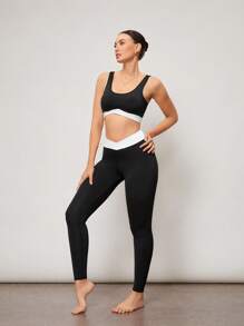 Activina Activina Women's Contrast Color Patchwork Tank Top And Leggings Sports Suit