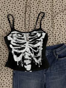 Attitoon Women Casual Skull Pattern Sexy Cami Tight Fitted Tank Top, Suitable For Summer Back To School - Multicolor - View 8