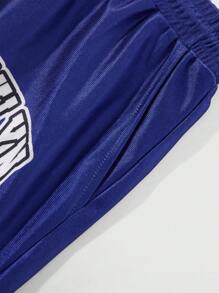 ROMWE MEN Prep 男士简约休闲日常短袖T恤和短裤套装 - 藍色 - 查看 5