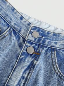 SHEIN Girlism Teen Girls Y2K Blue DenimStreet Cool Style Patchwork Wide-Leg Loose High-Waist Pants, Girl Fall And Winter Clothes - Light Wash - View 3