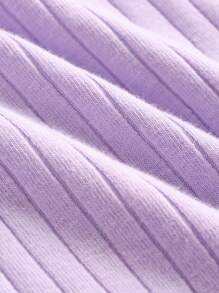 SHEIN Leap Crew Tween Girls Fitted Casual Round Neck Short Sleeve Ribbed Knit T-Shirt With Side Ruching And Scrunchie - Mauve Purple - View 7