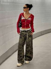 StreetHx Slim Fit Zippered Hoodie Jacket, Retro American Style Women Outerwear Graduation,Back To School,Graduation,Teacher For Women,Back To School Pullover Fall Sweatshirt - Burgundy - View 2