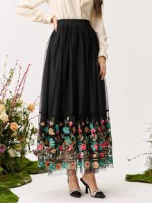 Modelyn Gonna da donna con orlo a balze, in tessuto a rete ricamato - Multicolore - Visualizzare 5