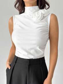 Firerie Body elegante, romántico y de moda para uso diario, con diseño sexy de tirantes, ajustado y con decoración floral 3D fruncida, adecuado para fiestas, fiestas navideñas, vacaciones, regreso a clases, citas románticas y bodas