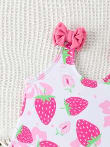 SHEIN Young Girl One-Piece Floral Print Swimsuit With Ruffle Trim - Multicolor - View 3